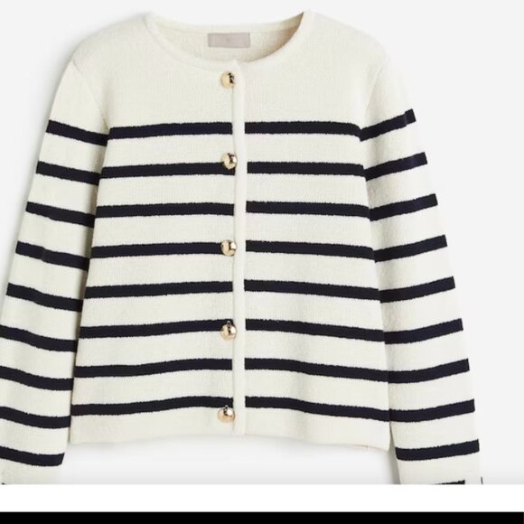 H & M women's navy and cream cardigan Size S business casual - Picture 2 of 6